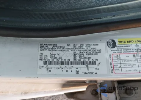 2012 Ford Fiesta Se z USA, uszkodzony, nr VIN 3FADP4BJ5CM170808